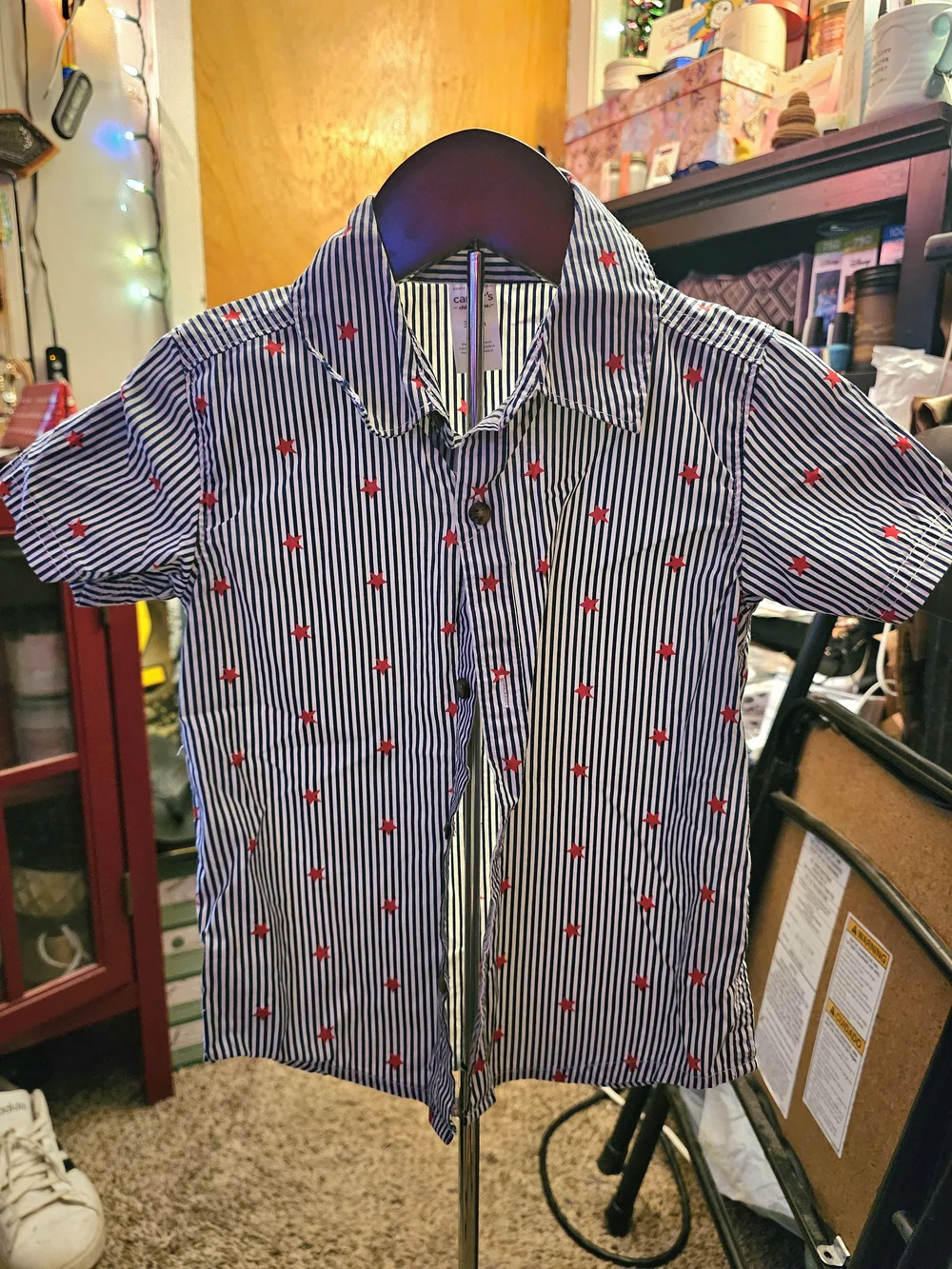 Carter's Navy & White Striped Button-Down Shirt with Red Stars